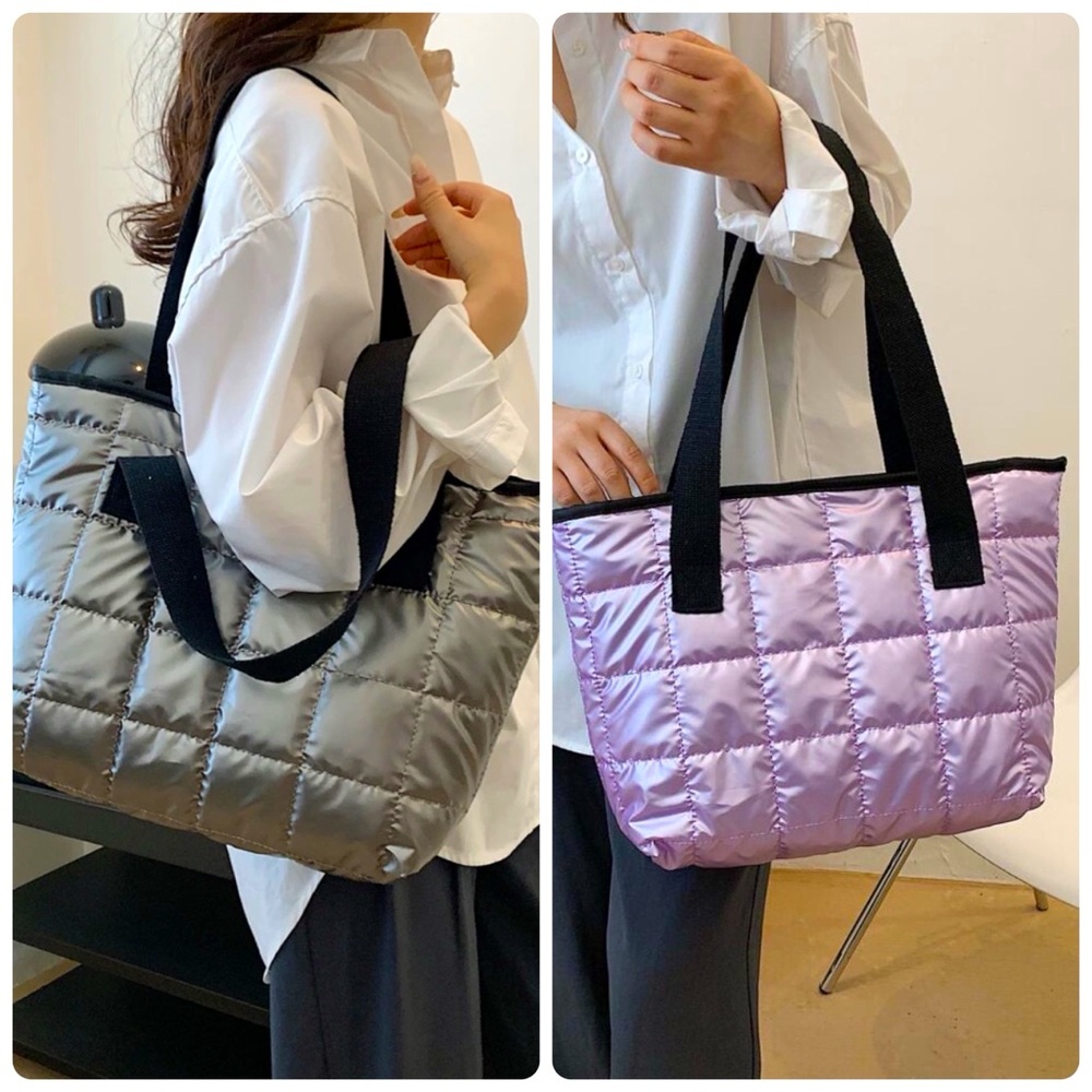 ★Metallic Futuristic Style Colorblock Tote Bag★
